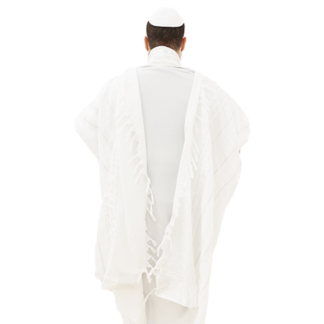 טלית "מופת" חתנים גודל 60 - 185x140 ס"מ פסים כסף עם עטרה