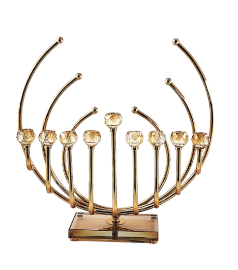 חנוכיה קשתות מוזהב קנים קריסטל39X42 סמ