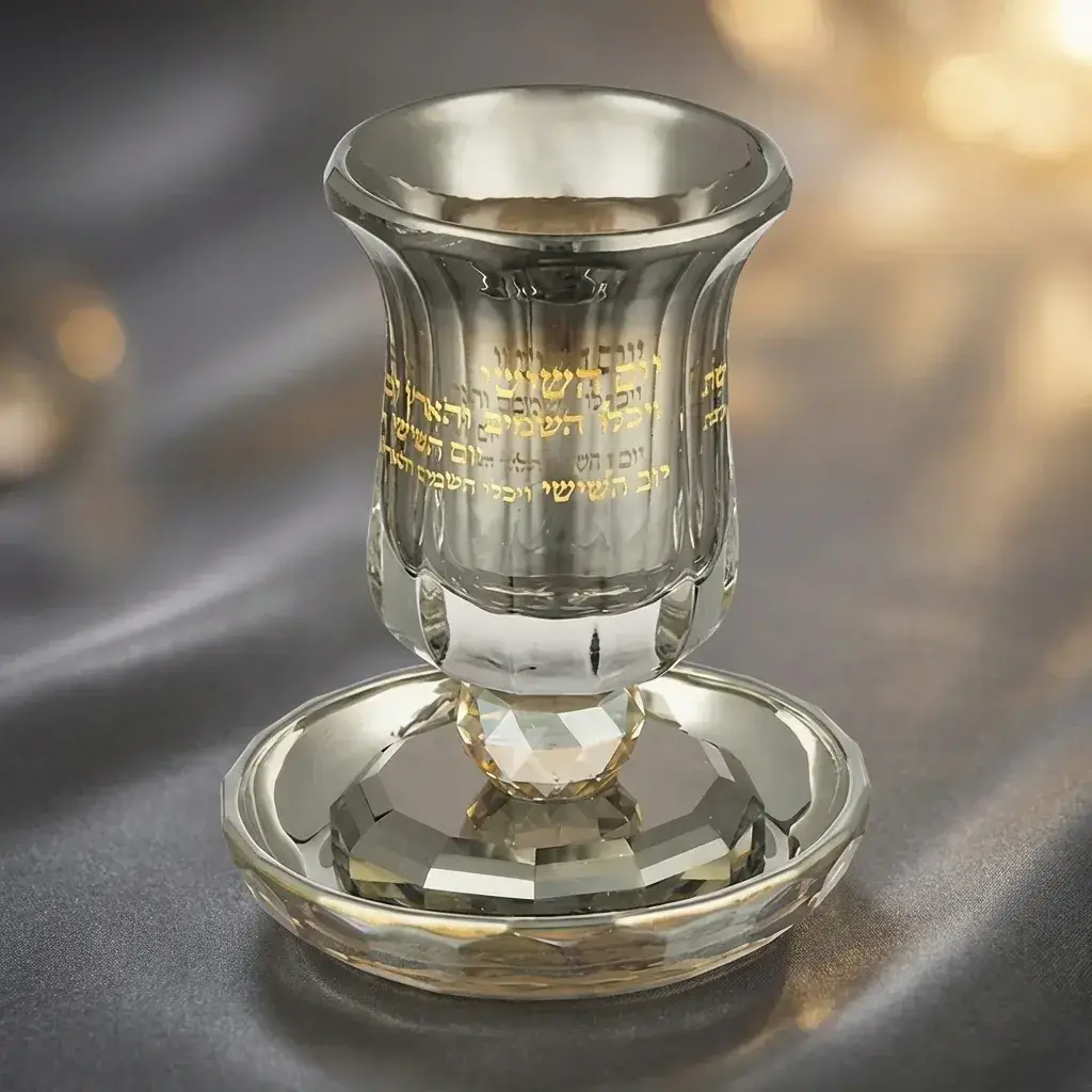 גביע קריסטל מהודר "ברכה" שחור וזהב עם רגל 13 ס"מ